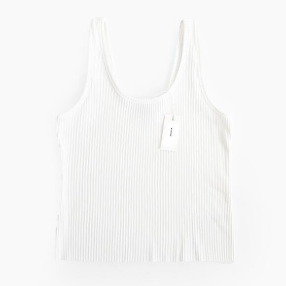 NWT Vince Raw-Edge Ribbed Scoop-Neck Tank Cotton Off White $145 - Size L - Picture 2 of 5